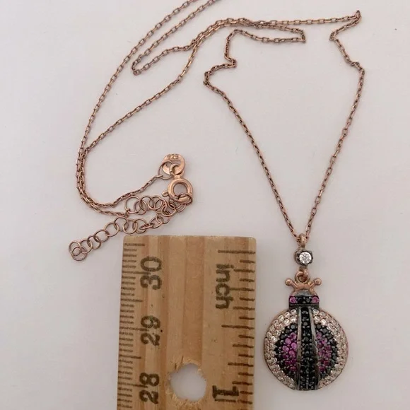 🐞 925 Silver ladybug necklace cz stones 14k rose gold plated 🐞
